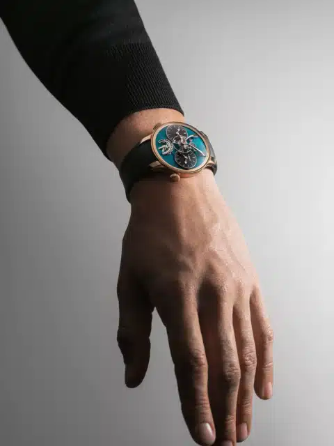 MB&F LM1 EVO Rose Gold model on the wrist